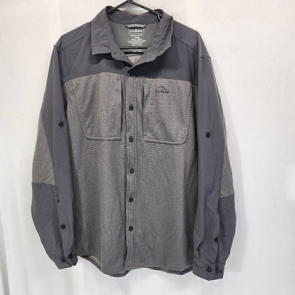 L.L. Bean Grey Long-Sleeve Button-up Shirt Jacket Men's Size L I1